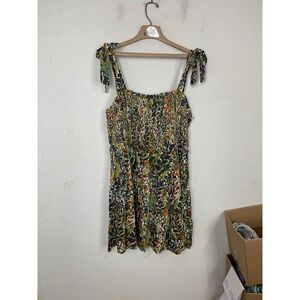 Jodifl Women Green Abstract Floral Smocked Tiered Mini Dress 2X B8497-PLUS-CS